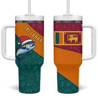 Sri Lanka Christmas Tumbler With Handle with Santa Hat Fish Ocean Icons and Tri Color Festive Design - Wonder Print Shop