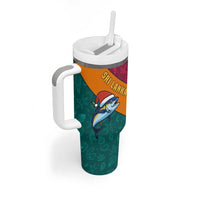 Sri Lanka Christmas Tumbler With Handle with Santa Hat Fish Ocean Icons and Tri Color Festive Design - Wonder Print Shop