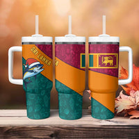 Sri Lanka Christmas Tumbler With Handle with Santa Hat Fish Ocean Icons and Tri Color Festive Design - Wonder Print Shop
