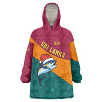 Sri Lanka Christmas Wearable Blanket Hoodie with Santa Hat Fish Ocean Icons and Tri Color Festive Design - Wonder Print Shop