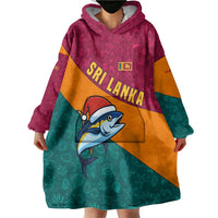 Sri Lanka Christmas Wearable Blanket Hoodie with Santa Hat Fish Ocean Icons and Tri Color Festive Design - Wonder Print Shop