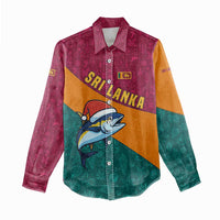 Sri Lanka Christmas Women Casual Shirt with Santa Hat Fish Ocean Icons and Tri Color Festive Design - Wonder Print Shop