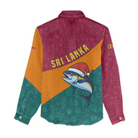 Sri Lanka Christmas Women Casual Shirt with Santa Hat Fish Ocean Icons and Tri Color Festive Design - Wonder Print Shop