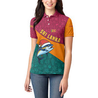 Sri Lanka Christmas Women Polo Shirt with Santa Hat Fish Ocean Icons and Tri Color Festive Design - Wonder Print Shop