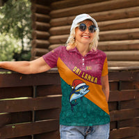 Sri Lanka Christmas Women Polo Shirt with Santa Hat Fish Ocean Icons and Tri Color Festive Design - Wonder Print Shop