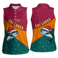 Sri Lanka Christmas Women Sleeveless Polo Shirt with Santa Hat Fish Ocean Icons and Tri Color Festive Design - Wonder Print Shop