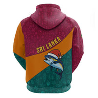 Sri Lanka Christmas Zip Hoodie with Santa Hat Fish Ocean Icons and Tri Color Festive Design - Wonder Print Shop