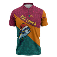 Sri Lanka Christmas Zipper Polo Shirt with Santa Hat Fish Ocean Icons and Tri Color Festive Design - Wonder Print Shop