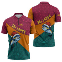 Sri Lanka Christmas Zipper Polo Shirt with Santa Hat Fish Ocean Icons and Tri Color Festive Design - Wonder Print Shop