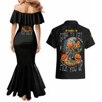 Of Course I'm Going To Hell Skull Pumpkin Halloween Couples Matching Mermaid Dress and Hawaiian Shirt - Wonder Print Shop