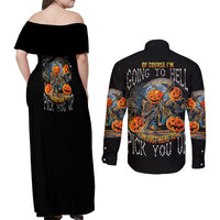 Of Course I'm Going To Hell Skull Pumpkin Halloween Couples Matching Off Shoulder Maxi Dress and Long Sleeve Button Shirt - Wonder Print Shop