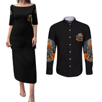 Of Course I'm Going To Hell Skull Pumpkin Halloween Couples Matching Puletasi Dress and Long Sleeve Button Shirt - Wonder Print Shop