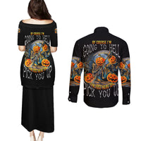Of Course I'm Going To Hell Skull Pumpkin Halloween Couples Matching Puletasi Dress and Long Sleeve Button Shirt - Wonder Print Shop