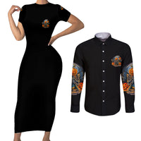 Of Course I'm Going To Hell Skull Pumpkin Halloween Couples Matching Short Sleeve Bodycon Dress and Long Sleeve Button Shirt - Wonder Print Shop
