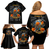 Of Course I'm Going To Hell Skull Pumpkin Halloween Family Matching Off Shoulder Short Dress and Hawaiian Shirt - Wonder Print Shop