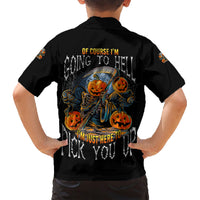 Of Course I'm Going To Hell Skull Pumpkin Halloween Family Matching Short Sleeve Bodycon Dress and Hawaiian Shirt - Wonder Print Shop