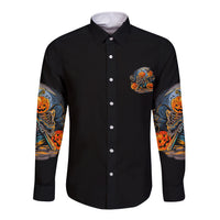 Of Course I'm Going To Hell Skull Pumpkin Halloween Long Sleeve Button Shirt - Wonder Print Shop
