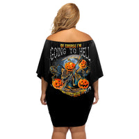 Of Course I'm Going To Hell Skull Pumpkin Halloween Off Shoulder Short Dress - Wonder Print Shop
