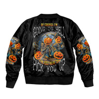 Of Course I'm Going To Hell Skull Pumpkin Halloween Sleeve Zip Bomber Jacket - Wonder Print Shop