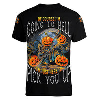 Of Course I'm Going To Hell Skull Pumpkin Halloween Women V Neck T Shirt - Wonder Print Shop