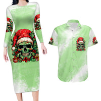 On The Naughty List Skull Christmas Couples Matching Long Sleeve Bodycon Dress and Hawaiian Shirt - Wonder Print Shop