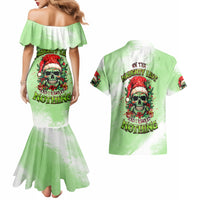 On The Naughty List Skull Christmas Couples Matching Mermaid Dress and Hawaiian Shirt - Wonder Print Shop