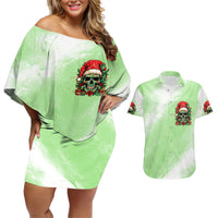 On The Naughty List Skull Christmas Couples Matching Off Shoulder Short Dress and Hawaiian Shirt - Wonder Print Shop