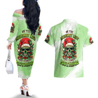 On The Naughty List Skull Christmas Couples Matching Off The Shoulder Long Sleeve Dress and Hawaiian Shirt - Wonder Print Shop