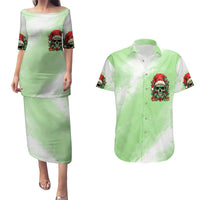 On The Naughty List Skull Christmas Couples Matching Puletasi Dress and Hawaiian Shirt - Wonder Print Shop