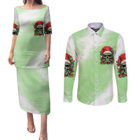 On The Naughty List Skull Christmas Couples Matching Puletasi Dress and Long Sleeve Button Shirt - Wonder Print Shop