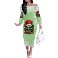On The Naughty List Skull Christmas Family Matching Off Shoulder Long Sleeve Dress and Hawaiian Shirt - Wonder Print Shop