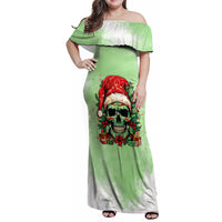 On The Naughty List Skull Christmas Family Matching Off Shoulder Maxi Dress and Hawaiian Shirt - Wonder Print Shop