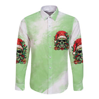 On The Naughty List Skull Christmas Long Sleeve Button Shirt - Wonder Print Shop