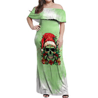 On The Naughty List Skull Christmas Off Shoulder Maxi Dress - Wonder Print Shop