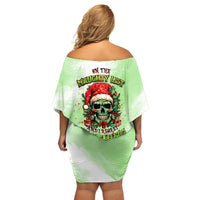 On The Naughty List Skull Christmas Off Shoulder Short Dress - Wonder Print Shop