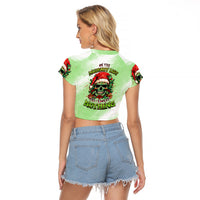 On The Naughty List Skull Christmas Raglan Cropped T Shirt - Wonder Print Shop