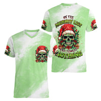 On The Naughty List Skull Christmas Women V Neck T Shirt - Wonder Print Shop