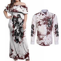Love Me Like My Demons Do Skull Couples Matching Off Shoulder Maxi Dress and Long Sleeve Button Shirt - Wonder Print Shop
