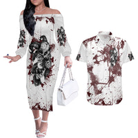 Love Me Like My Demons Do Skull Couples Matching Off The Shoulder Long Sleeve Dress and Hawaiian Shirt - Wonder Print Shop