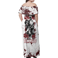 Love Me Like My Demons Do Skull Family Matching Off Shoulder Maxi Dress and Hawaiian Shirt - Wonder Print Shop