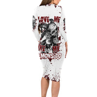 Love Me Like My Demons Do Skull Long Sleeve Bodycon Dress - Wonder Print Shop