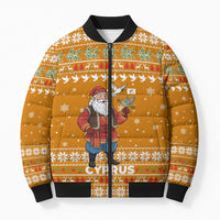 Cyprus Christmas Bomber Puffer Jacket with Santa Holding Doves Olive Branch Snowflakes and Holiday - Wonder Print Shop
