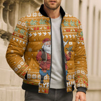 Cyprus Christmas Bomber Puffer Jacket with Santa Holding Doves Olive Branch Snowflakes and Holiday - Wonder Print Shop