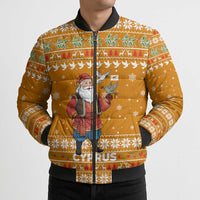 Cyprus Christmas Bomber Puffer Jacket with Santa Holding Doves Olive Branch Snowflakes and Holiday - Wonder Print Shop