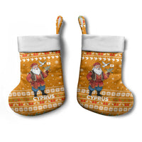 Cyprus Christmas Stocking with Santa Holding Doves Olive Branch Snowflakes and Holiday - Wonder Print Shop