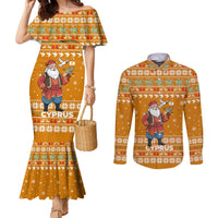 Cyprus Christmas Couples Matching Mermaid Dress and Long Sleeve Button Shirt with Santa Holding Doves Olive Branch Snowflakes and Holiday - Wonder Print Shop