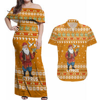 Cyprus Christmas Couples Matching Off Shoulder Maxi Dress and Hawaiian Shirt with Santa Holding Doves Olive Branch Snowflakes and Holiday - Wonder Print Shop