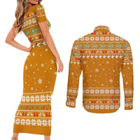 Cyprus Christmas Couples Matching Short Sleeve Bodycon Dress and Long Sleeve Button Shirt with Santa Holding Doves Olive Branch Snowflakes and Holiday - Wonder Print Shop