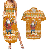 Cyprus Christmas Couples Matching Summer Maxi Dress and Hawaiian Shirt with Santa Holding Doves Olive Branch Snowflakes and Holiday - Wonder Print Shop