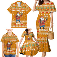 Cyprus Christmas Family Matching Mermaid Dress and Hawaiian Shirt with Santa Holding Doves Olive Branch Snowflakes and Holiday - Wonder Print Shop